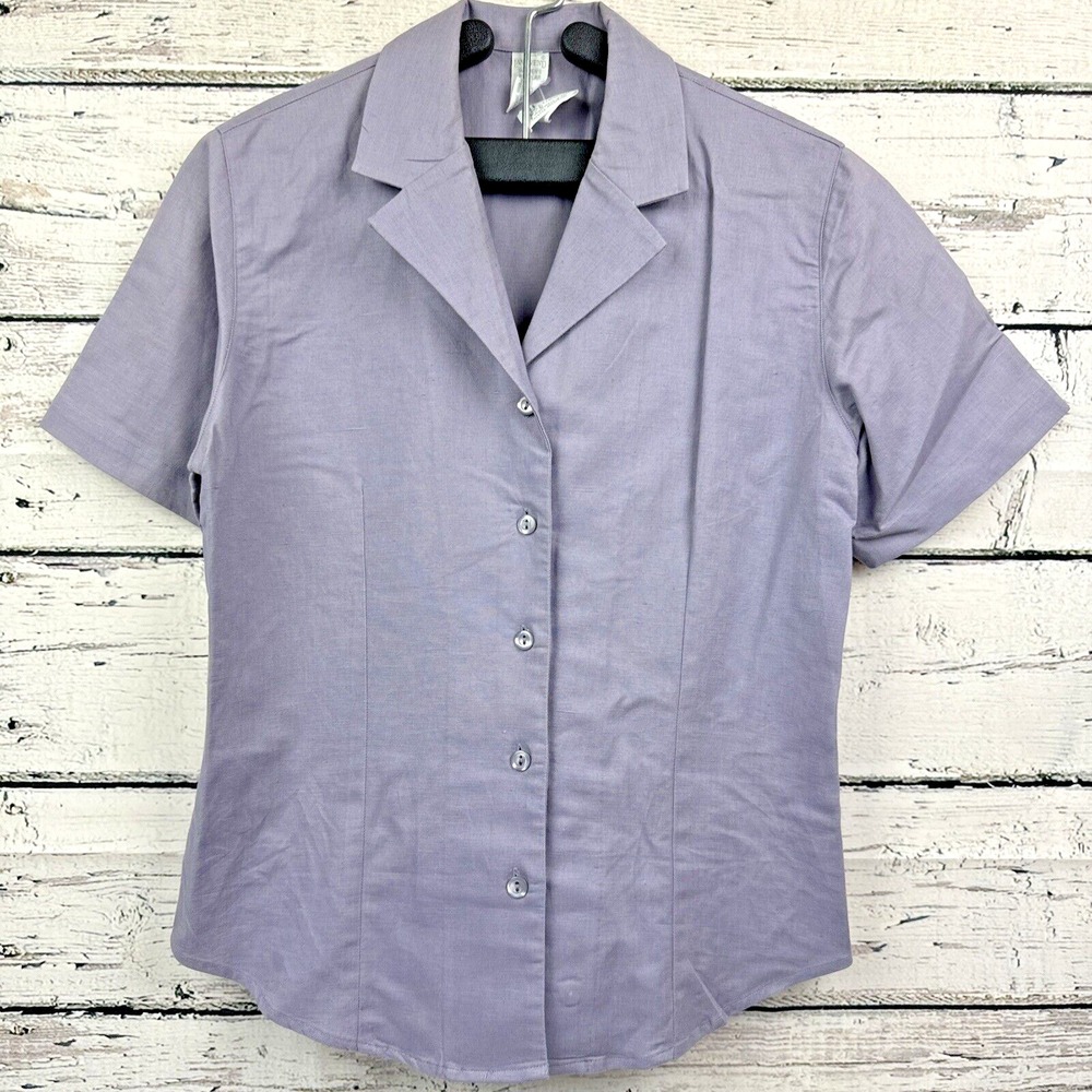 Lands' End Women's Contour Fit Purple Button-Up S/S‎ Blouse  [Size 8]